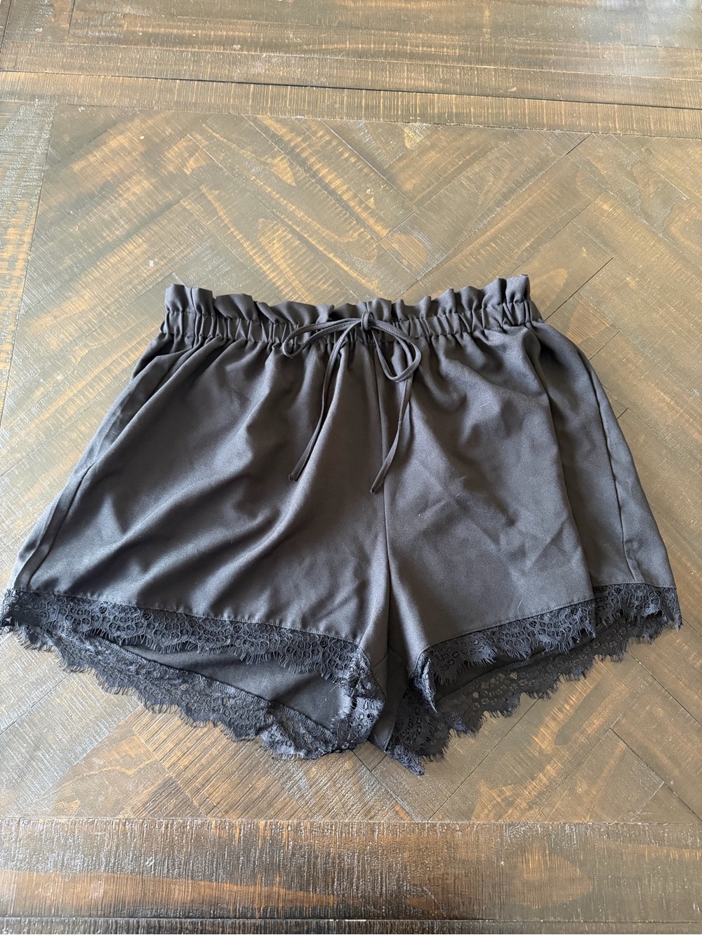 SHEIN Black Lace-Trim Lounge Shorts